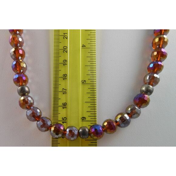 Vintage Handmade Glass Crystal Beaded Necklace Heart Toggle Red Blue Purple AB - Picture 10 of 10